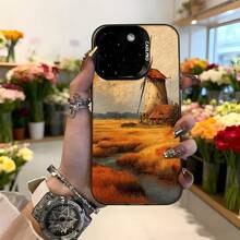 Cubierta de teléfono con diseño de molino de viento en campo dorado color beige con texto CASETO para uso diario y eventos al aire libre,Aplicable a los teléfonos de la serie Apple y Galaxy - Blanco - Ver 3