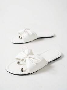 Women's Flat Slide Sandals, Bowknot Design, Soft Sole, Lightweight, Breathable, Beach Slippers For Summer - White - View 5