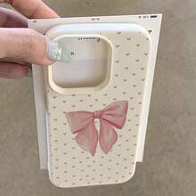 1pc TPU Material Elegant Bow Heart Full Print Phone Case Compatible With Apple 17 Pro Max/17/16 Pro Max/15/13/12/11, S20 FE/A15/S24/A55, Redmi Note 11/12/13 Pro, Shockproof Soft Protective Cover - White - View 3