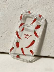 Slogan Chili Pepper Print Transparent Phone Case, Compatible With IPhone 7P, XR, 11, 12, 13, 14, 15, 16 Pro Max, 17 Pro Max, 17 Pro, Air 17, S22, S23, S24, S25 Ultra, A13, A14, A15, A16, A53, A54, A55 And More - Multicolor - View 5