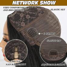 V Part Body Wavy Wig With Black Long With Highlight Brown Upgrade U Part Synthetic Water Wavy Wigs For Women Clip In Hair Glueless Synthetic Wigs (Brown Mix Black ) - 1B/30/350 - 查看 4