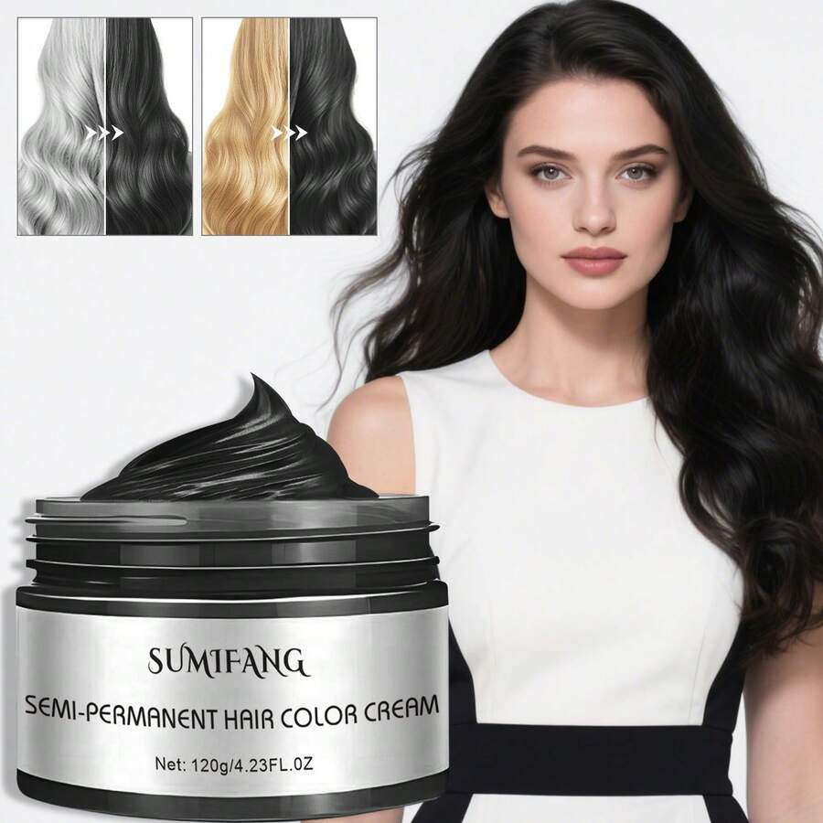 SUMIFANG 120g Temporary Hair Dye Wax, Natural Styling, Non-Greasy, Easy To Wash. Y2K Hair Dye Wax, Suitable For Daily Use, Parties, Cosplay, Birthdays, Halloween, Christmas And Other Occasions. - màu đen - Xem 1