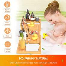 Bandeja de bambú para bañera Regalo Personalizado para Mujer con Soporte para Copas de Vino Soporte para Libros o tabletas Bandeja de baño expandible y Plegable para Relajarse en el SPA o_o - como en la foto - Ver 5