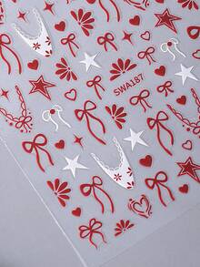 2 miếng dán móng tay màu đỏ chủ đề Ngày Valentine, hình nơ ruy băng, trái tim, ngôi sao, cánh hoa màu đỏ ánh kim, tự dính, dùng để trang trí móng tay kiểu Pháp, phù hợp cho nữ và bé gái trong dịp Ngày Valentine hoặc đám cưới. - Nhiều màu - Xem 5