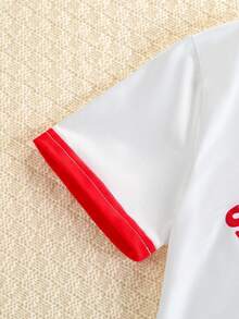 2pcs/Set Tween GirlsCasual Strawberry Letter Print Loose Fitting Breathable Top And Fashionable Comfortable Strawberry Print Distressed Denim Shorts Set, Suitable For Daily Wear, Outing, Gathering