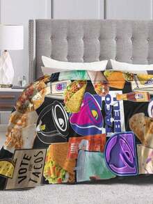 1pc Taco Bell Blanket  The Ultimate Anime Gift Blanket - Ultra Soft Flannel Throw For Birthday, Christmas, Halloween Presents For Fans - 彩色 - 查看 5