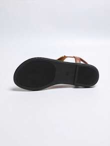 Women's Bohemian PU Leather Beaded Button Sandals, Slip-On Thong Casual Beach Vacation Shoes, Suitable For Spring/Summer Daily Wear - Brown - View 8