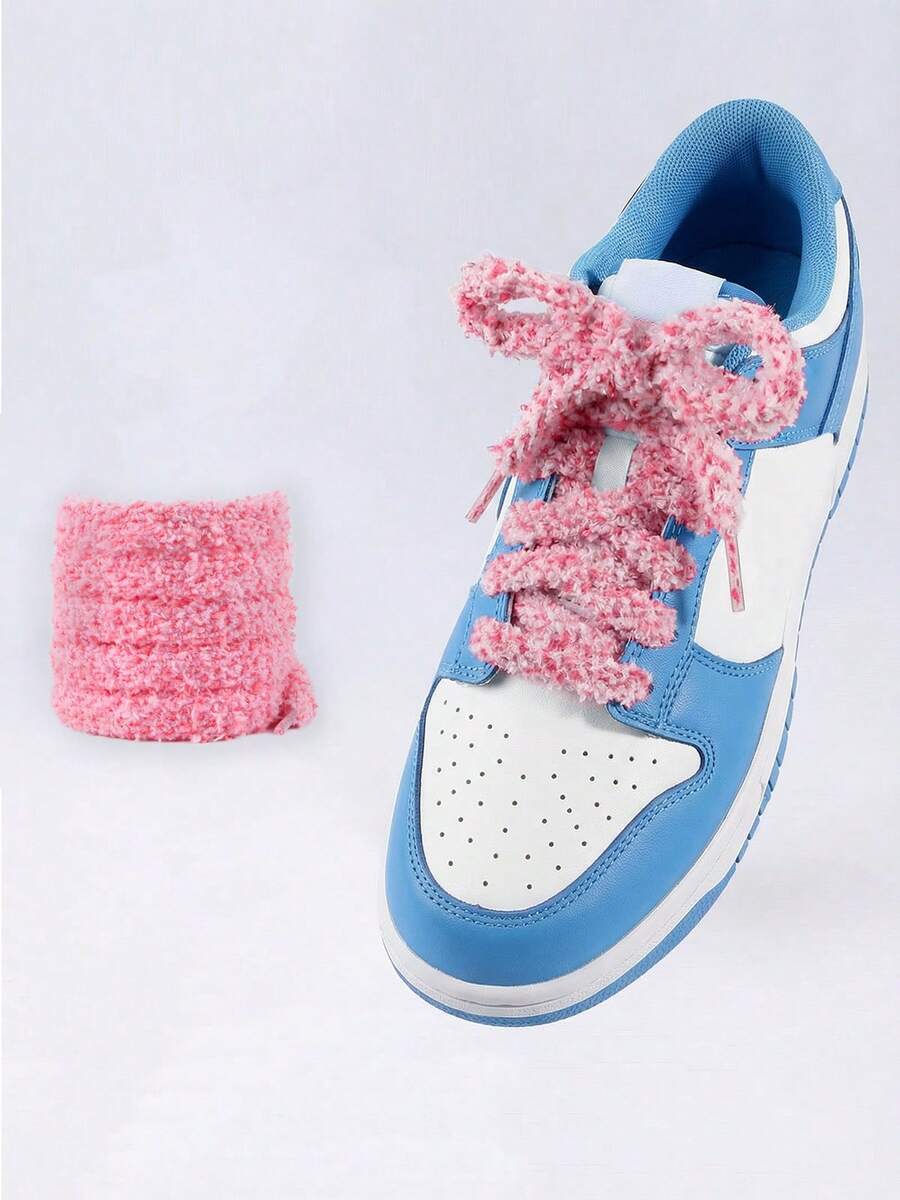 Women's Plush Fuzzy Shoelaces Flat Soft Fluffy Chunky Shoe Laces Thick Strings For Sneakers And Casual Shoes - 粉色 - 查看 1