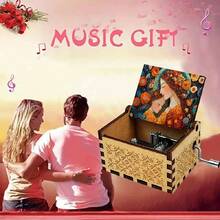 母女花卉油画手摇音乐盒 - “你是我的阳光”曲调，无需电池的木制音乐盒，母亲节/生日礼物 - 彩色 - 查看 8