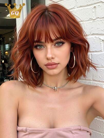 25 cm kort vågig röd peruk, syntetisk djupröd peruk för kvinnor, lämplig för vardagsbruk, perfekt för Halloween och jul