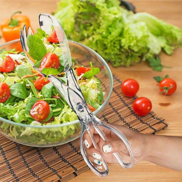 1 Set Transparent Salad Scissors, Fork And Spoon, Reusable Cutlery Set For Salad, BBQ And Party Use