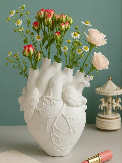 Vaso a forma di cuore e supporto per fiori - Decorazione per la casa in resina stile nordico moderno, adatto per decorazioni artistiche per matrimoni, regalo per la festa della mamma - Centrotavola decorativo da tavolo in bianco, nero, oro, rosso