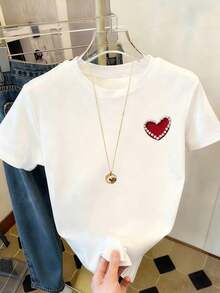 FNI Fusion Women' Plain Casual Versatile Crew Neck Short Sleeve T-ShirtOversized Casual Going Out Tops Women, Perfect - 白色 - 查看 3