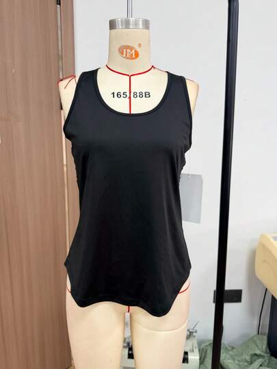 FWH Top de malla transpirable, sin mangas de cuello redondo / Tank, silueta suelta adelgazante / fluida, cómoda casual / transpirable casual / aireada, cuello redondo con cintura elástica, silueta suelta adelgazante para uso casual, top sin mangas de malla cómodo para mujer