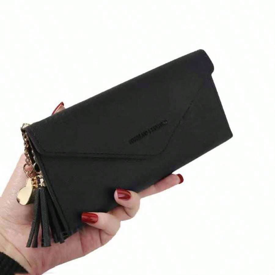 New Women's Thin Wallet Long Style Fashion Minimalist Clutch Purse Large Capacity Multi-Card Slots Tassel Soft Leather Wallet For Women Money Wallet Purse Wallet - Black - View 1