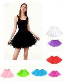Christmas Punk Style Tutu Skirt For Women, Asymmetrical Hem Puff Skirt, Multi-Layer Mesh Skirt, Bone-Free Skirt, Suitable For Holidays, Stage, Party, Performance, Cosplay, White, Black, Red, Pink, Blue - Small Gauze Skirt - View 2