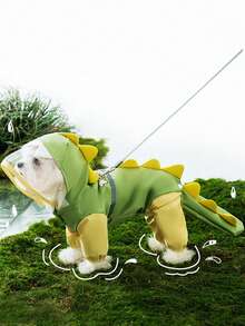 3D Dinosaur & Dog Raincoat, Fully Waterproof, Covers Whole Body Including Legs And Tail, Transparent Visor, Reflective Stripes And D-Ring Leash Hole, Suitable For Spring/Summer/Fall/Winter, Green/Blue Color, Fits Small To Medium Dogs (Chihuahua, Toy Poodle, Maltese) - Multicolor - View 2