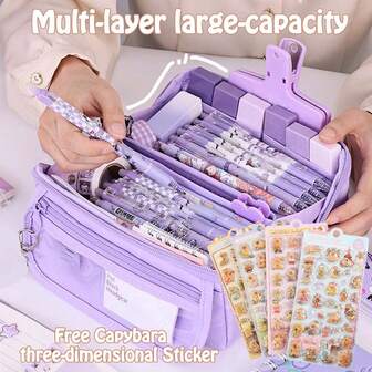 Estuche para lápices grande de 9 capas con diseño lindo de capibara, útiles escolares, ángulo de 180 grados, gran capacidad, DIY, impermeable, multicapa con múltiples bolsillos, caja de papelería, nueva actualización de gran capacidad con ventana prismática y solapa, caja de almacenamiento impermeable para estudiantes, se puede usar para guardar bolígrafos, reglas, tiendas de campaña y cintas