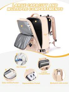 Floless 男士旅行背包、工作包、便携防水商务大容量日常背包、周末旅行包、轻便耐用笔记本电脑背包，带USB充电口，可装15.6英寸笔记本电脑，男女皆宜 - 杏色 - 查看 9