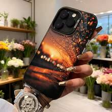 Cubierta de teléfono con diseño de puesta de sol y ramas iluminadas en tonos naranja y negro para mujer elegante uso diario y eventos sociales,Aplicable a los teléfonos de la serie Apple y Galaxy - Blanco - Ver 6