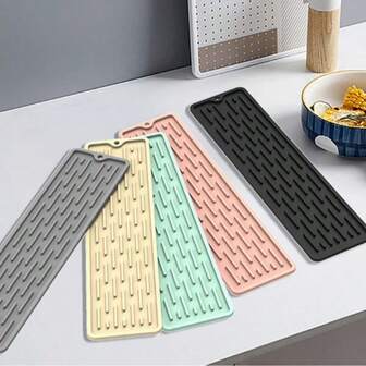 1 pieza Nuevo tapete de drenaje de silicona, alfombra rectangular larga antideslizante para encimera de cocina, tabla de cortar, barra
