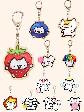 1 st/5 st akryl söt tecknad katt nyckelring, clownkatt rosa flicka katt hjärta ballong kattunge, tillbehör, väskhänge, armbandsnyckelring, bilnyckelring, nyckelringssnodd, nyckelring, nyckelringstillbehör, nyckelring, parnyckelring, present till kvinnor, present till pojkvän, födelsedagspresent, present till vänner, högtidspresent, evenemangssouvenir, festgåva