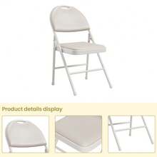 2 Sillas Plegables Acolchadas de Cuero PU - Apilables, para Interior/Exterior | Ideal para Casa, Oficina, Eventos y Camping - Beis - Ver 5