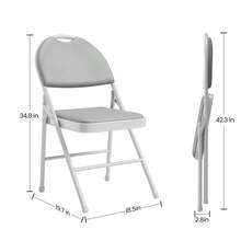 2 Sillas Plegables Acolchadas de Cuero PU - Apilables, para Interior/Exterior | Ideal para Casa, Oficina, Eventos y Camping - Gris - Ver 2