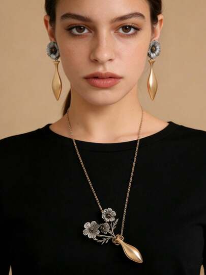 ZA 欧美波西米亚风首饰套装 - 两件套，包含项链和耳环 | 醒目的花瓶设计 | 节日礼物吸睛配饰