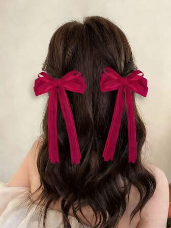 2 st. roshårspännen 2 lager hårband rosetter långa svansar höst vinter håraccessoarer för flickor kvinnor, hårrosetter för dagligt bruk, rosett hårspännen för skolliv och presenter till fest