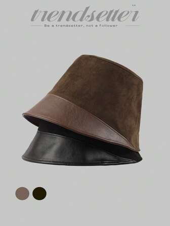 1 st. retro hinkhatt i fuskpäls och PU-läder, elegant och smickrande semesteroutfit för kvinnor