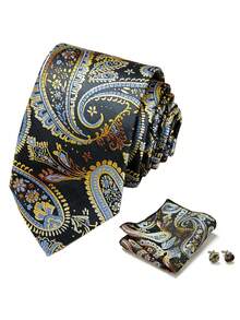 3pcs Set: Fashionable Striped Tie, Pocket Square And Cufflinks For Men, Suitable For Formal Business, Christmas, New Year, Valentine's Day - Color Mixing - View 6