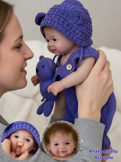 1 st realistisk silikon reborn baby 18 tum Vivienne Girl handgjord naturtroget målad silikondocka med öppen mun, rotade hårstrån, tvättbar, nyfödda dockleksaker, anatomiskt noggrann, kan användas som presenter eller samlarobjekt, födelsedagspresenter