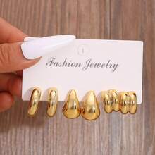 1 Set Fashionable & Elegant CCB Geometric Round & Square Pattern Earrings Set, Casual Daily Wear, Ideal Gift For Friends On Holidays & Birthdays - Yellow Gold - View 3