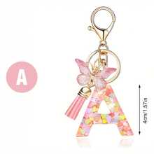 1 Piece Stylish Pink Letter A-Z Keychain Love Sequin Butterfly Tassel Key Chain Crystal Epoxy Pendant Jewelry - K - 查看 1
