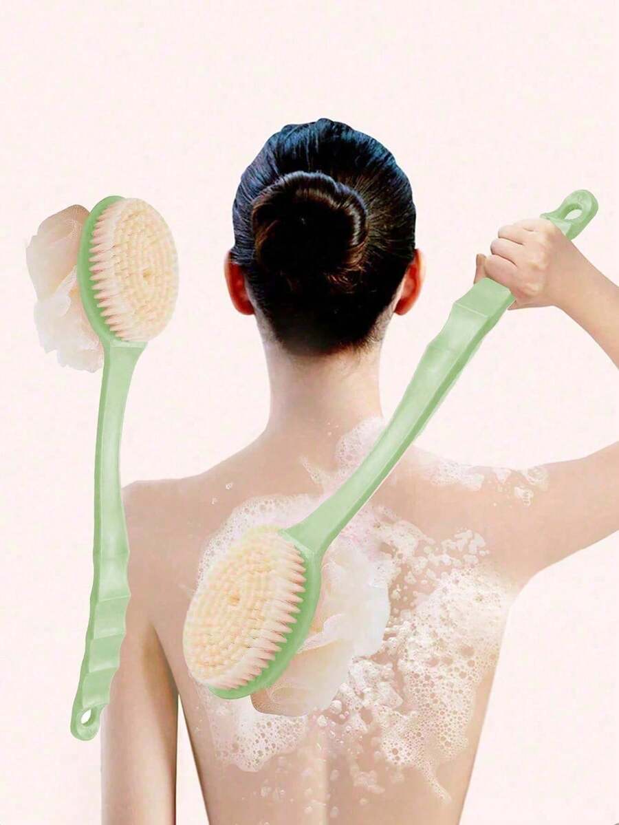 1 pièce Brosse exfoliante à long manche rose/bleu, brosse multi-fonctions pour l'exfoliation du dos et le nettoyage de la douche - Vert - Voir 1