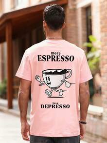 Men's Casual Versatile Simple Cute Abstract Tea Cup Print Short Sleeve T-Shirt - Pink - View 4