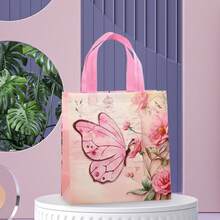 Bộ 4/12 túi tote họa tiết hoa và bướm, túi quà tặng cao cấp bằng vải không dệt màu hồng, túi mua sắm đa năng cho các buổi họp mặt gia đình, tiệc sinh nhật, thích hợp cho Ngày Valentine, Ngày của Mẹ, Lễ Tạ ơn và các ngày lễ khác. - Nhiều màu - Xem 4