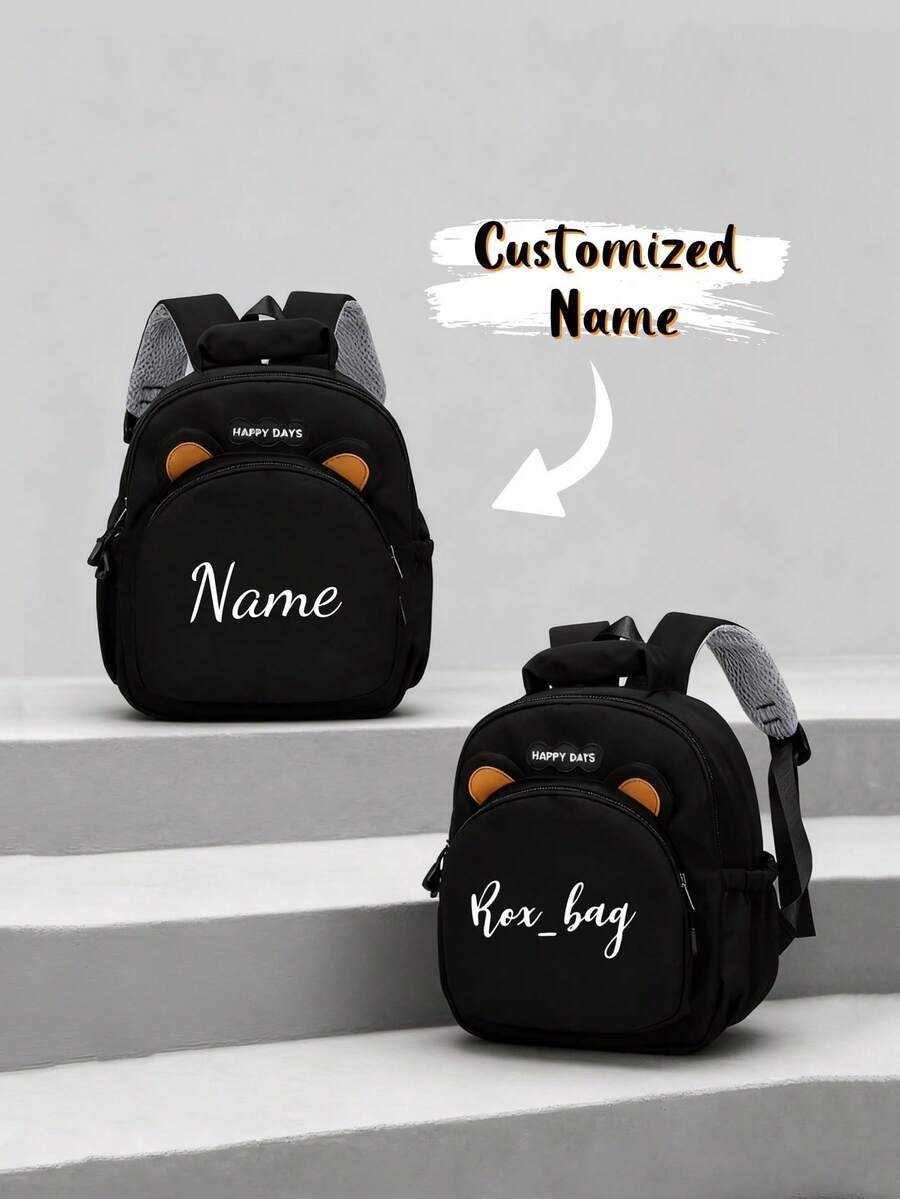 Customizable Name Message Backpack Featuring Mini Cartoon Bear, Back-To-School Season, Ideal For Daily School Dance Travel, Birthday Christmas New Year Gift For Girls Daughters, Personalized Gift, For Kids - Backpack - View 1