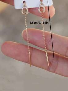 Elegant Minimalist Teardrop Tassel Long Earrings For Women – Chic, Versatile, Face-Slimming Jewelry Accessory - Silver - View 7