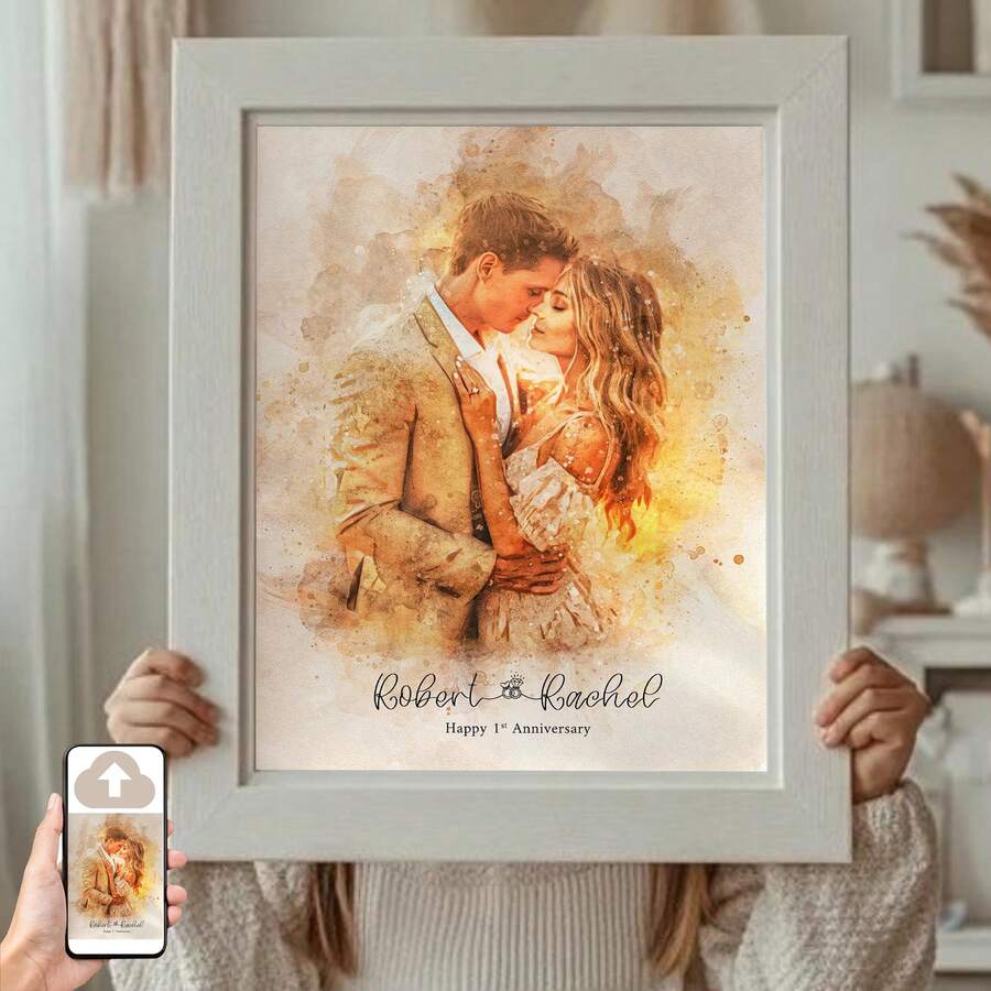1幅定制情侣肖像，周年纪念结婚纪念礼物，房间装饰，定制海报，定制墙饰，定制照片，可定制商品，可选相框