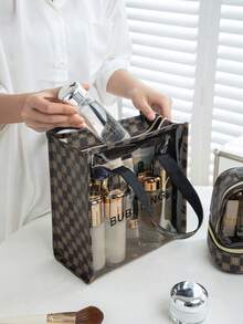 1个防水大容量旅行翻盖洗漱包，化妆包，便携式旅行收纳包，手持化妆品收纳袋，适用于旅行和居家使用，也是送给亲朋好友的绝佳礼物。洗漱包、旅行洗漱包、沐浴包、透明化妆包、防水袋，女士收纳袋，旅行必备、邮轮必备、度假必备 - 黑色 - 查看 6