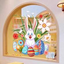1 Roll Easter Spring Decorative Glass Door And Window Stickers Easter Glass Door Stickers Festival Flower Rabbit Easter Egg Shop Showcase Electrostatic Adsorption Window Stickers Adhesive Free