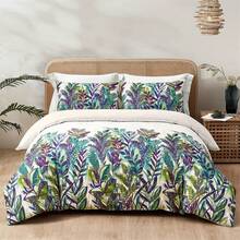 3PCS Soft Branches Leaves Pattern Duvet Cover Bedding Set With 2 Pillowcases Gift Green Leaf Quilt Cover, Cozy Bed For Warm Fall & Festive Bedroom Decor, Soft & Stylish Bedding Collection - Màu xanh lá cây đậm - Xem 9