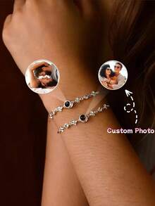 1pc Customized Heart Projection Bracelet, Personalized Heart Shape Picture Projection Bracelet For Women, Girlfriend Gift, Valentine's Day Gift, Christmas Gift, Mother's Day Gift - Style 2 (Color Of Your Choice) - View 3