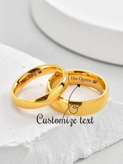 2 piezas de anillos de pareja personalizados de acero inoxidable lisos, de 4 mm/6 mm, en color oro/plata, adecuados para el Día de San Valentín, la boda y el matrimonio