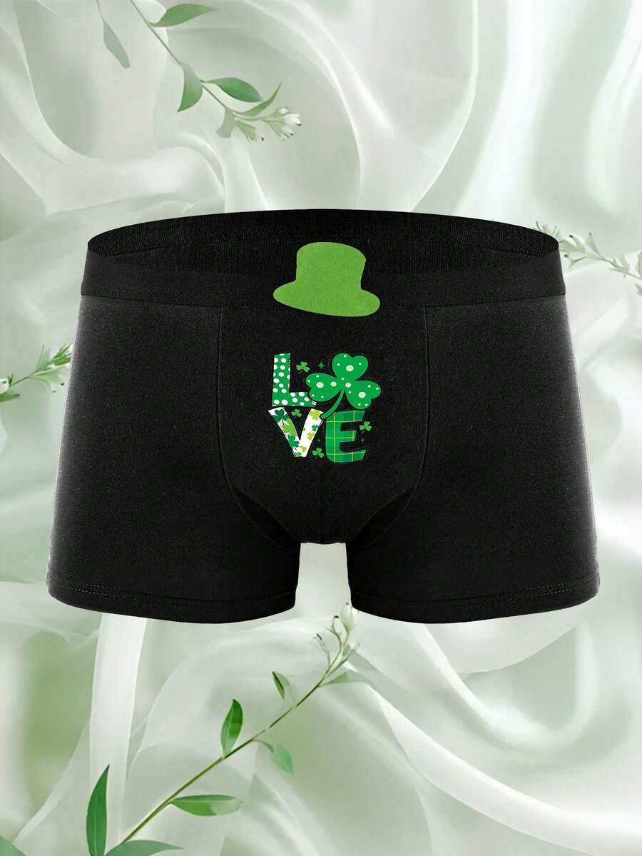 Men's Black Letter Graphic Briefs, Underwear With Elastic Waistband, Comfortable For Daily Wear - Black - View 1