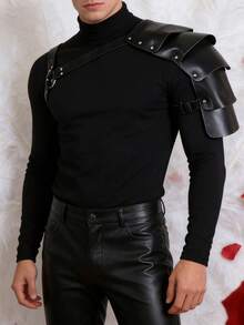 1pc Punk Gothic Geometric Pattern PU Leather Men Suspenders, Holiday Costume Gift - Black - View 7