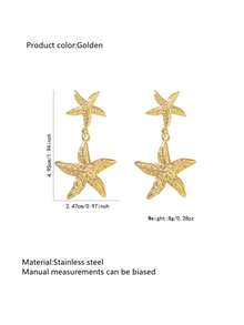 VceTd 4 Pairs Stainless Steel Ocean Element Starfish Shaped Stud Earrings, Starfish & Shell Earrings, Suitable For Women's Daily Wear Or Vacation, Great Gift For Best Friends On Holidays - Yellow Gold - View 13