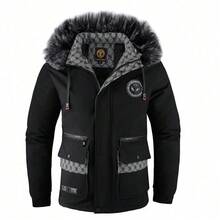 Los hombres de lujo abajo abrigo invierno espesado cálido acolchado chaqueta con cuello de piel grande Ropa externa de alta calidad para papá Padre Premium hombres abajo abrigo invierno espesado cálido acolchado chaqueta con cuello de piel grande Ropa externa de alta calidad para papá - Negro - Ver 6